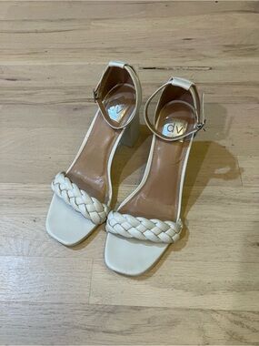 DV by Dolce Vita Ivory Braided Ankle-Strap Block Heels